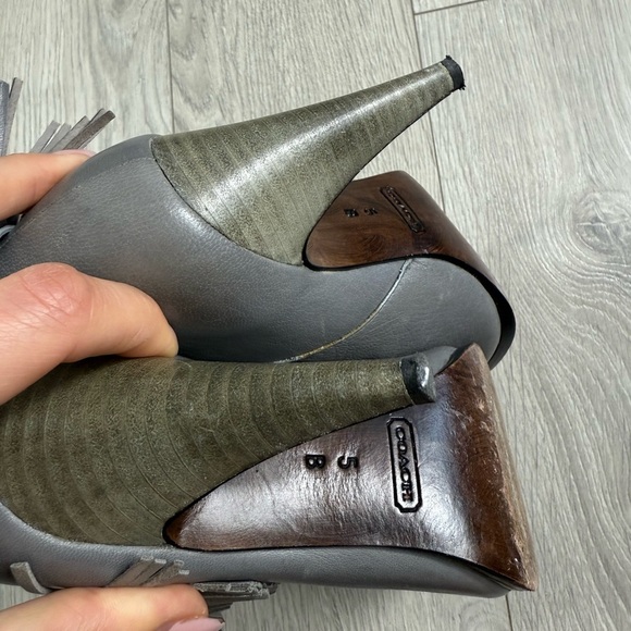 Coach Gray Leather Ankle Tassel Heeled Boots - Picture 11 of 14